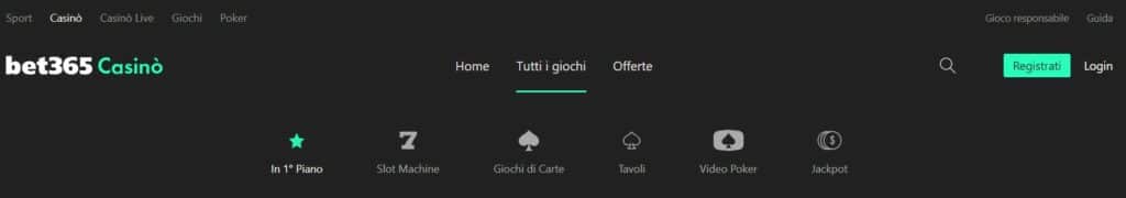 menu sito italiano bet365