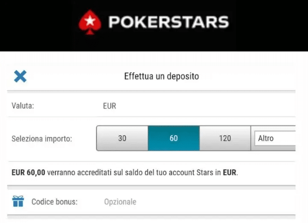 codice bonus pokerstars deposito